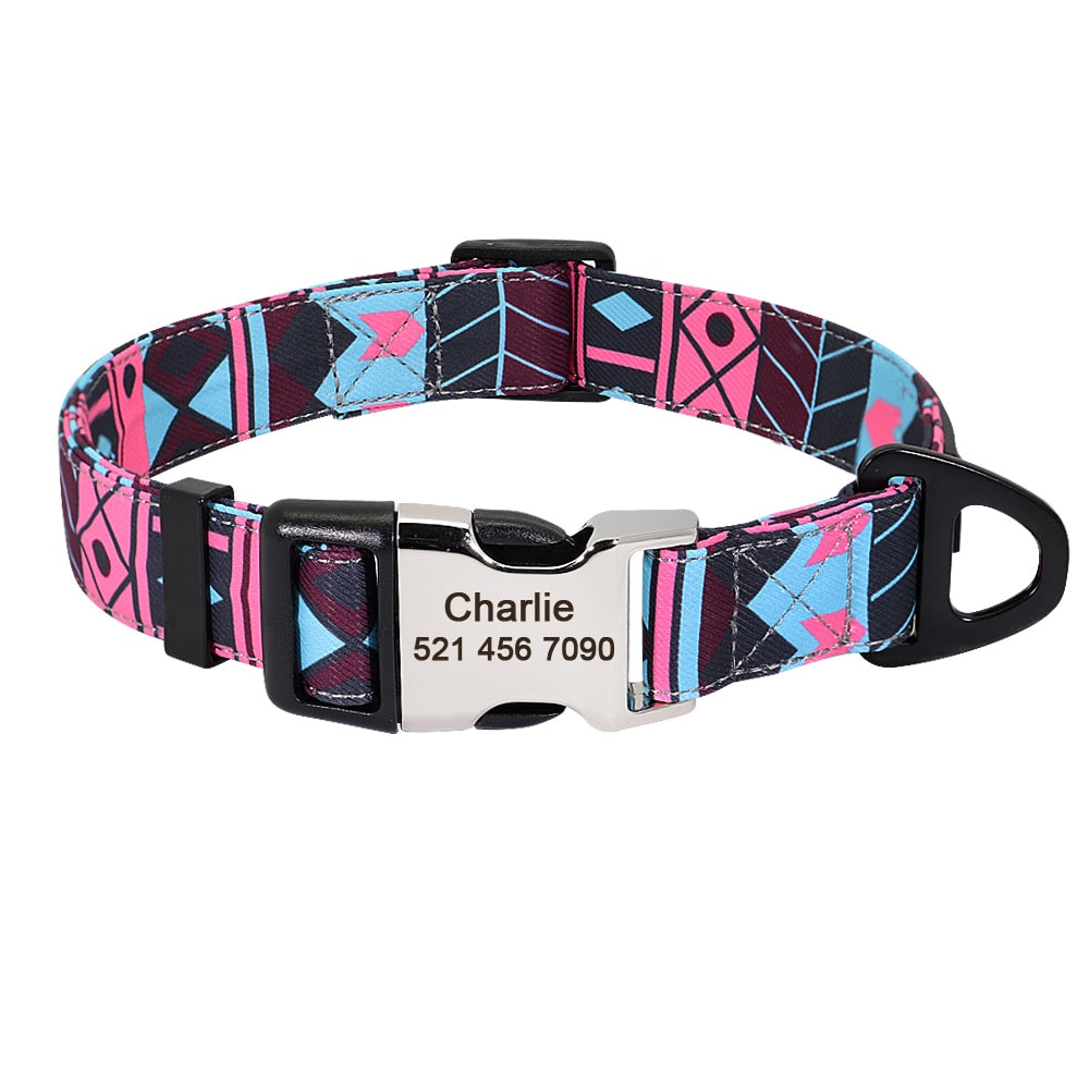 Nylon Customized Dog Collar Fashion Printed Dog Lead Leash Personalized Pet ID Tag Collars Free Engraving For Small Medium Dogs