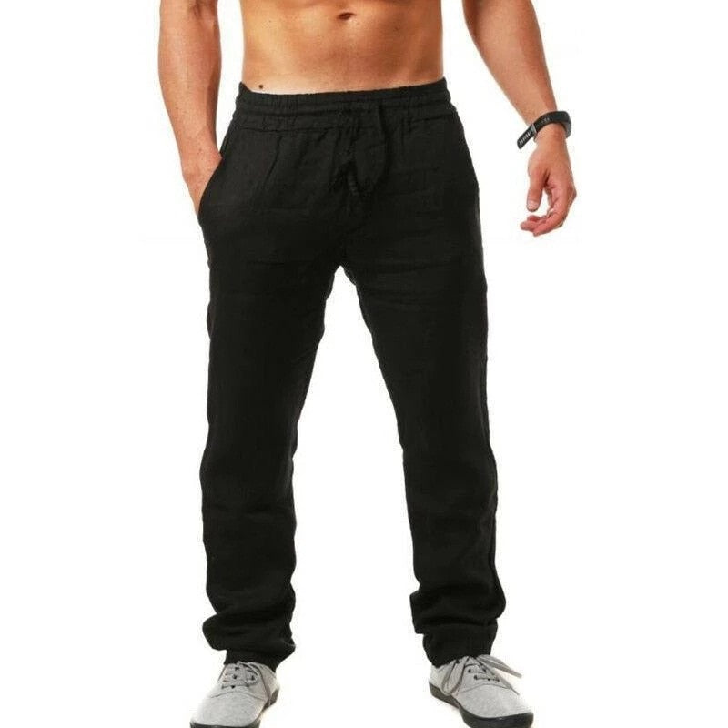 Men&39;s Cotton Linen Pants Summer Solid Color Breathable Linen Trousers Male Casual Elastic Waist Fitness Pants Hip-Hop Streetwear