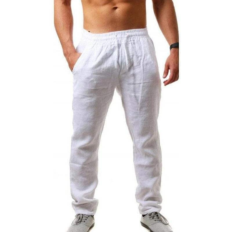 Men&39;s Cotton Linen Pants Summer Solid Color Breathable Linen Trousers Male Casual Elastic Waist Fitness Pants Hip-Hop Streetwear