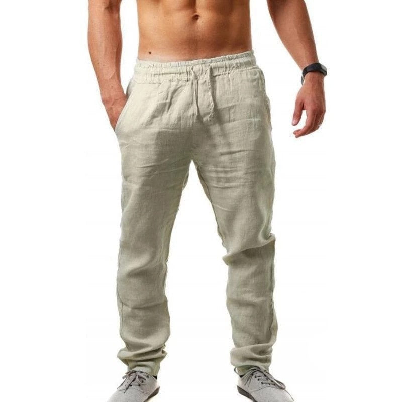 Men&39;s Cotton Linen Pants Summer Solid Color Breathable Linen Trousers Male Casual Elastic Waist Fitness Pants Hip-Hop Streetwear