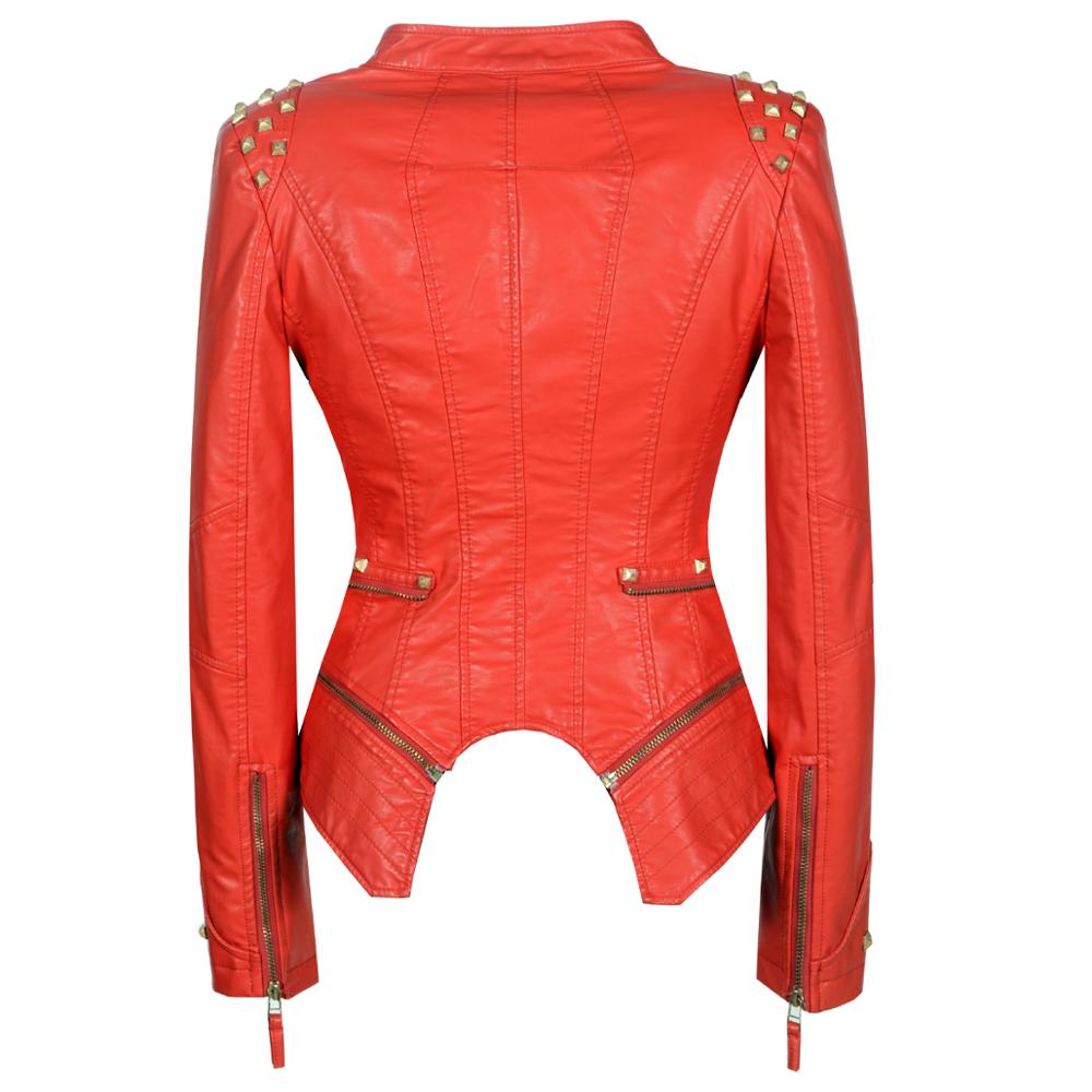 2023 women biker jacket red