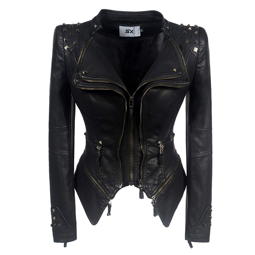 2023 women biker jacket red