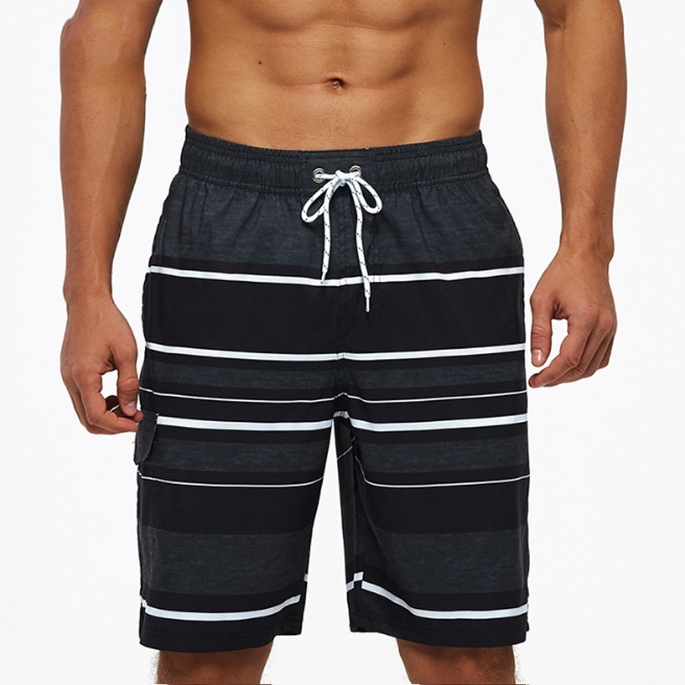 Men&#39;s Shorts Casual Cotton Workout Short Pants Drawstring Beach Shorts With Pockets Swim Trunks Stripe Plus size Beach Shorts