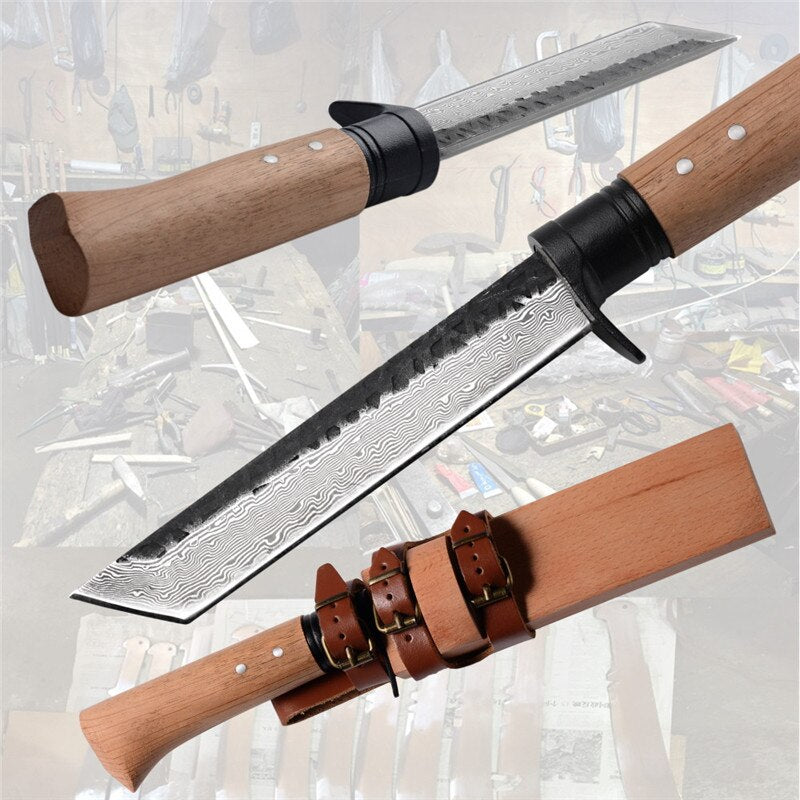 Hunting Knife Handmade Forged Hammered Chef Kitchen Knives Cleaver Outdoor Camping Dagger Machete Slaughter Tools Retro Style