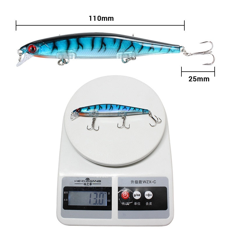 1Pcs 11cm 13g Fishing Lure Minnow Artificial Hard Bait with 3 Fishing Hooks Lure 3D Eyes Fishing Wobbler carp Fishing Tackle