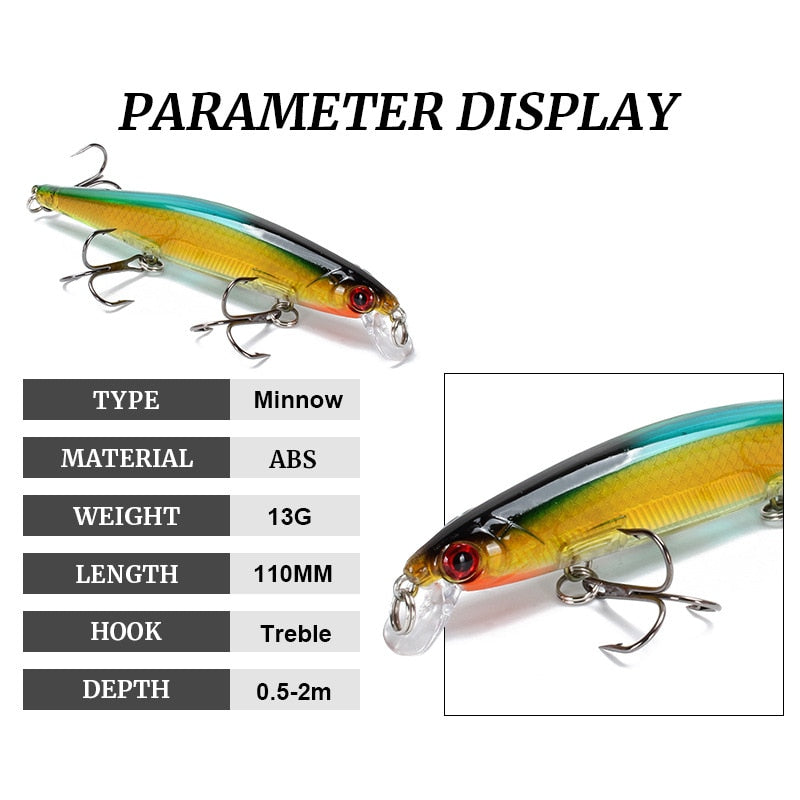 1Pcs 11cm 13g Fishing Lure Minnow Artificial Hard Bait with 3 Fishing Hooks Lure 3D Eyes Fishing Wobbler carp Fishing Tackle