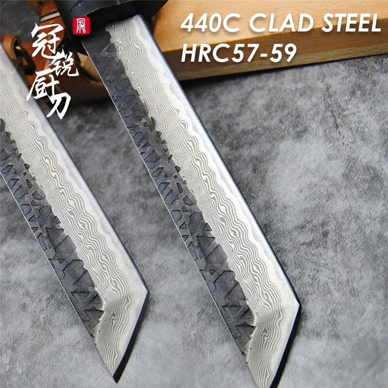 Hunting Knife Handmade Forged Hammered Chef Kitchen Knives Cleaver Outdoor Camping Dagger Machete Slaughter Tools Retro Style