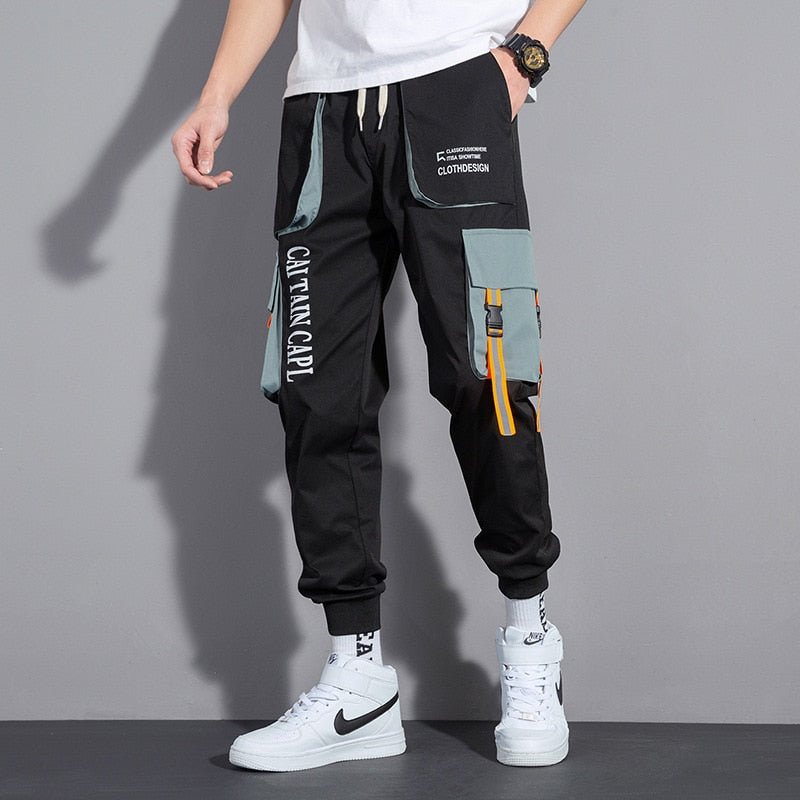 Classic Streetwear Casual Men Ribbons Harem Jogging Pants Male Slim Fit Spring Cargo Pants Multi-Pockets Women Trousers