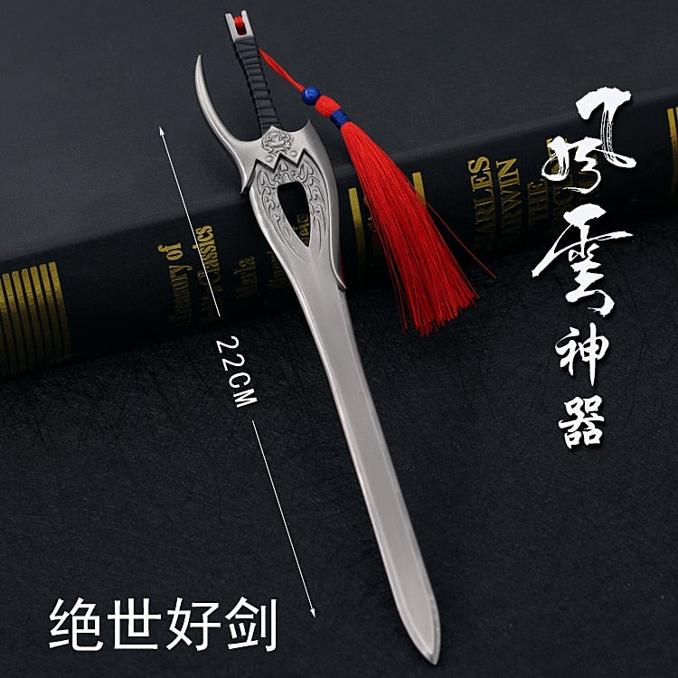 22cm Metal Sword machete Blade Espadas Manga Anime Keychain Toy Ancient Chinese Weapons Pendant Decoration Ornament Accessories