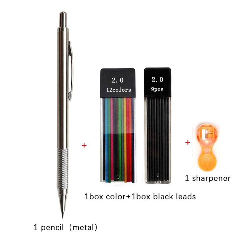 2.0mm Mechanical Pencil Set Black /Color Lead Refill 2B Automatic Pencil Students Art Sketch Painting Writing Kawaiii Stationery