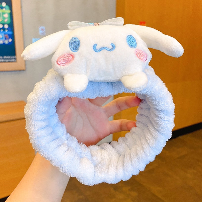 Fashion Kawaii Cinnamoroll My Melody Kuromi Plushie Bow Headband Sanrio Anime Cute Makeup Wash Hair Ring Hair Accessories Gifts