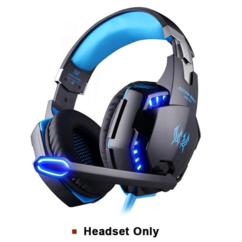 EACH G2000 Gaming Headset Deep Bass Stereo Game Headphone with Microphone LED Light for PC Laptop PS4+Gaming Mouse+Mice Pad