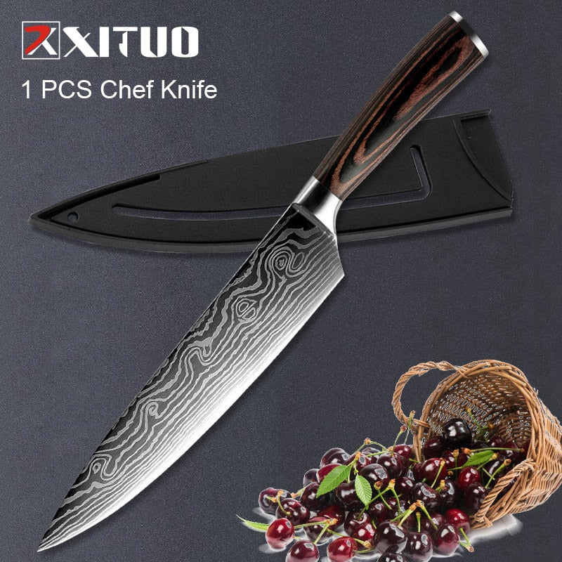 XITUO 1-5PCS set Chef Knife Japanese Stainless Steel Sanding Laser Pattern Knives Professional Sharp Blade Knife Cooking Tool