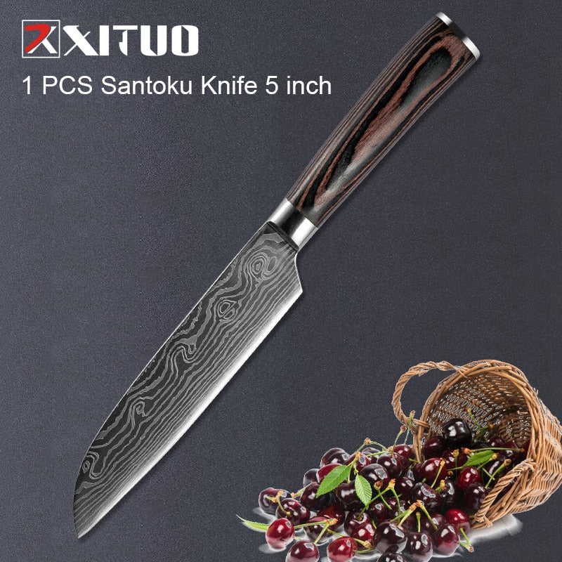 XITUO 1-5PCS set Chef Knife Japanese Stainless Steel Sanding Laser Pattern Knives Professional Sharp Blade Knife Cooking Tool