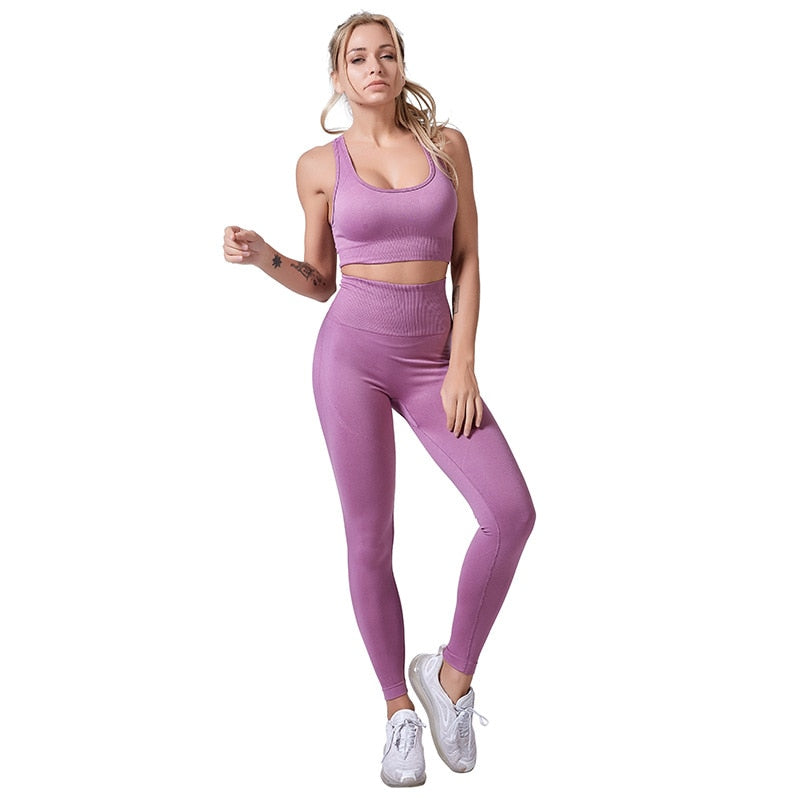 Gym 2 Piece Set Workout Clothes For Women Yoga Set Solid Color Fitness Leggings Sportswear Woman Yoga Wear Sport Bra And Pants
