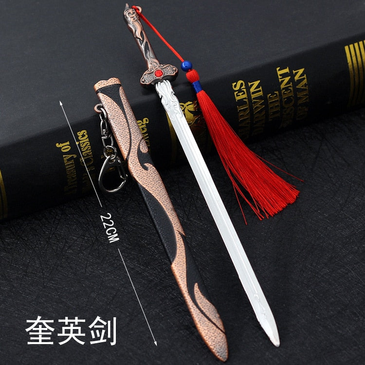 22cm Metal Sword machete Blade Espadas Manga Anime Keychain Toy Ancient Chinese Weapons Pendant Decoration Ornament Accessories