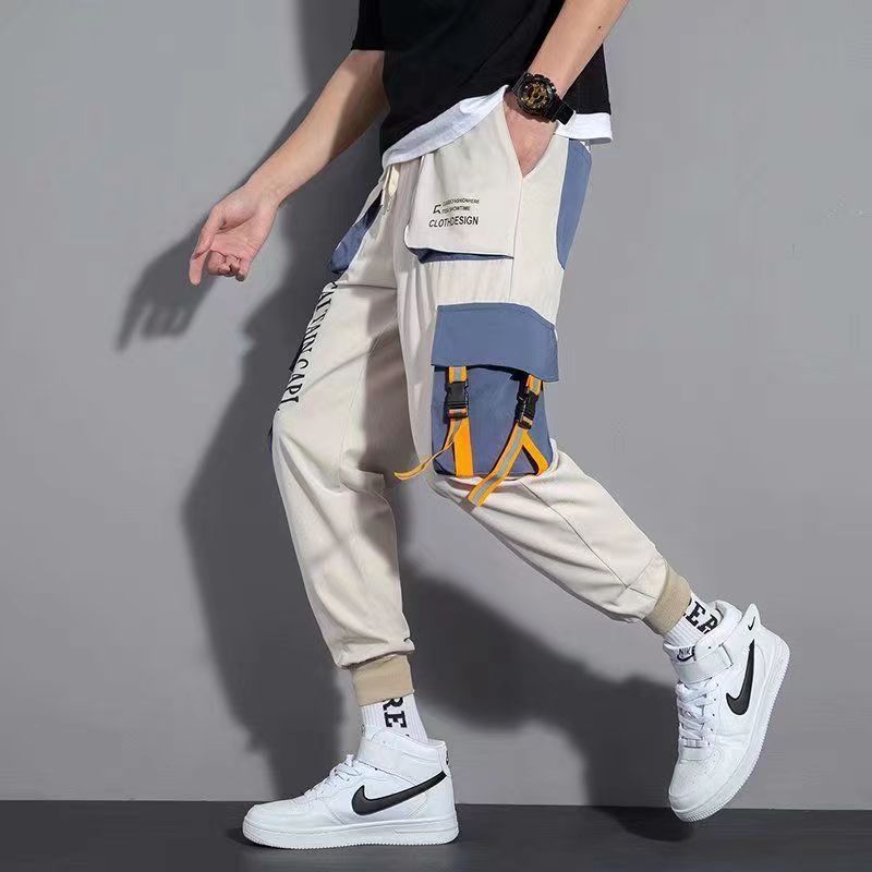 Classic Streetwear Casual Men Ribbons Harem Jogging Pants Male Slim Fit Spring Cargo Pants Multi-Pockets Women Trousers