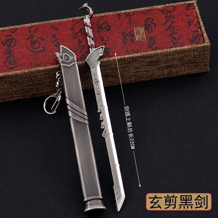 22cm Metal Sword machete Blade Espadas Manga Anime Keychain Toy Ancient Chinese Weapons Pendant Decoration Ornament Accessories