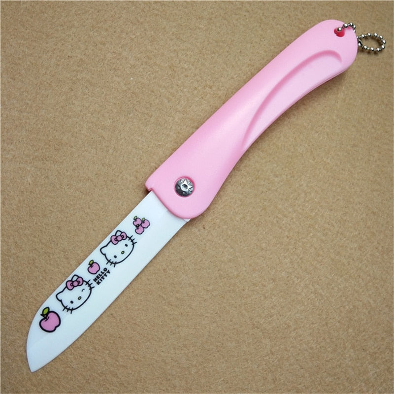 HelloKitty Ceramics Folding Home Fruit Knife Kawaii Sanrioed Anime Cartoon Series Exquisite Travel Portable Food Knife Peeler