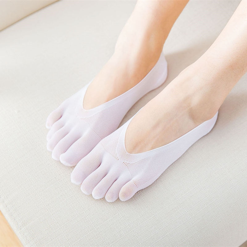 Women Summer Five-Finger Socks Ultrathin Funny Toe Invisible Sokken With Silicone Anti-Skid Breathable Anti-Friction Dropship