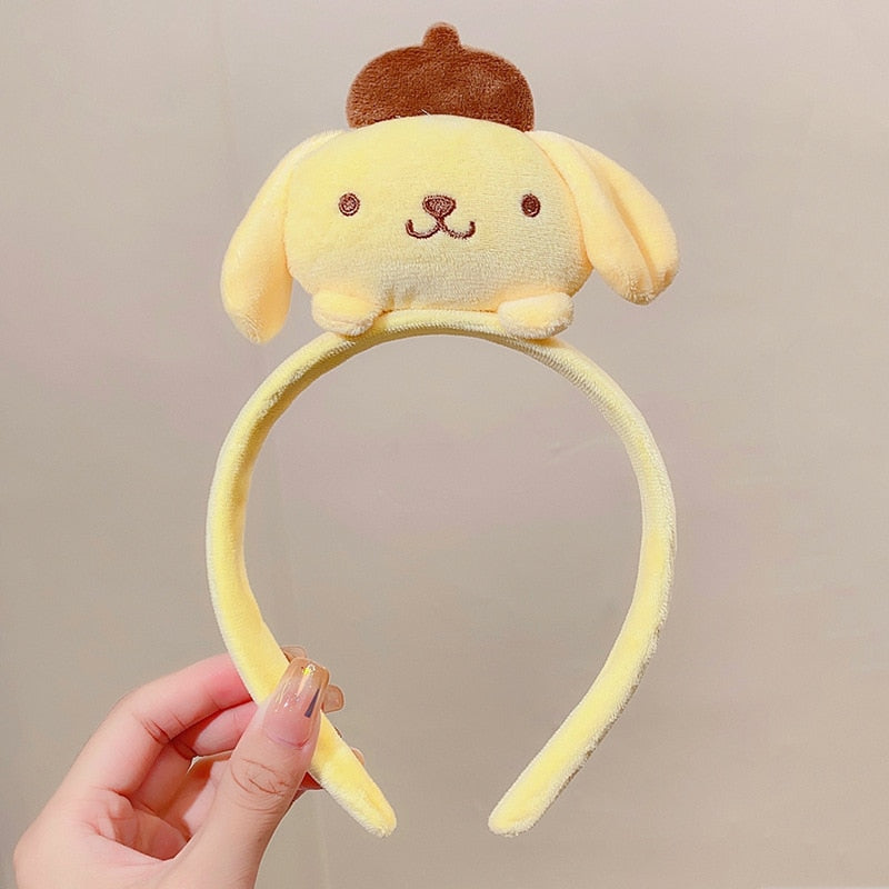 Fashion Kawaii Cinnamoroll My Melody Kuromi Plushie Bow Headband Sanrio Anime Cute Makeup Wash Hair Ring Hair Accessories Gifts