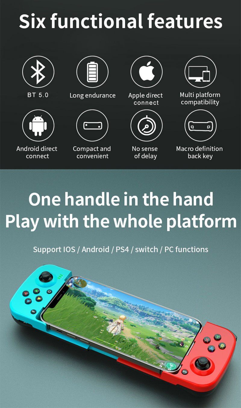Wireless BT 5.0 Stretchable Game Controller For Mobile Phone Android IOS Gamepad Joystick Retractable Gamepad for PS4 Switch PC