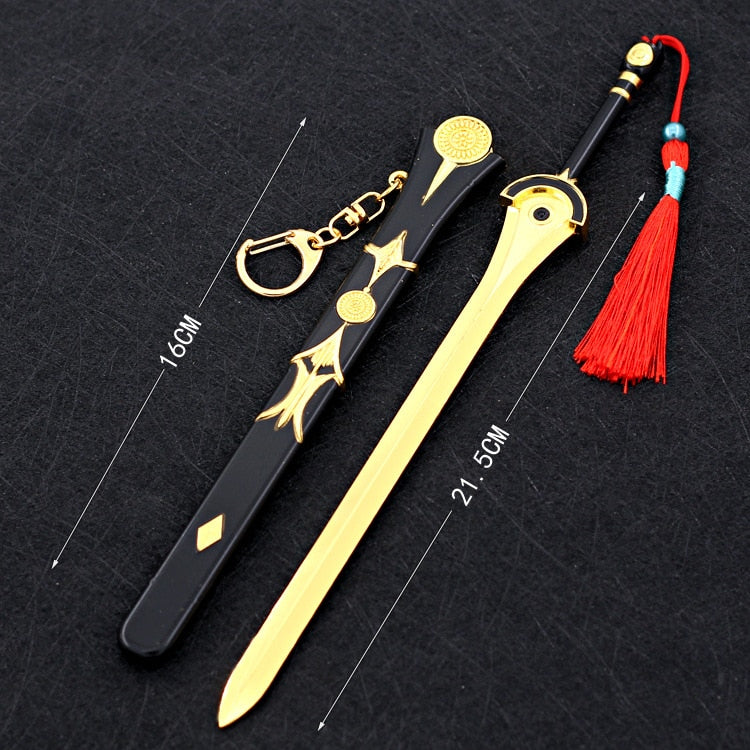 22cm Metal Sword machete Blade Espadas Manga Anime Keychain Toy Ancient Chinese Weapons Pendant Decoration Ornament Accessories