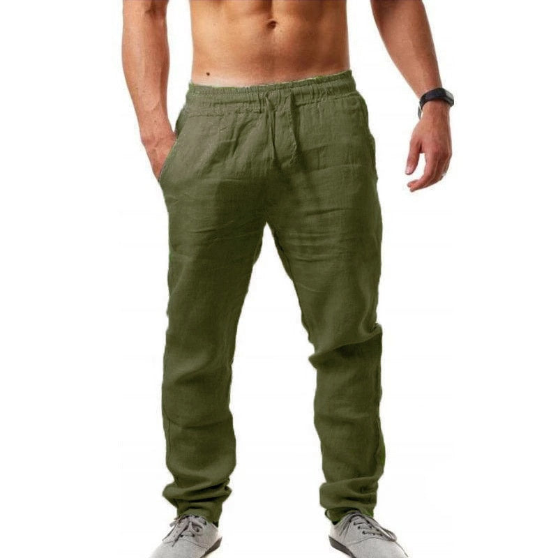 Men&39;s Cotton Linen Pants Summer Solid Color Breathable Linen Trousers Male Casual Elastic Waist Fitness Pants Hip-Hop Streetwear