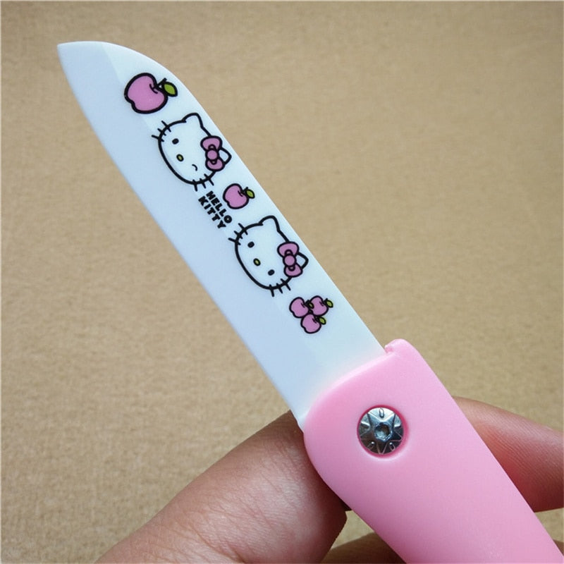 HelloKitty Ceramics Folding Home Fruit Knife Kawaii Sanrioed Anime Cartoon Series Exquisite Travel Portable Food Knife Peeler