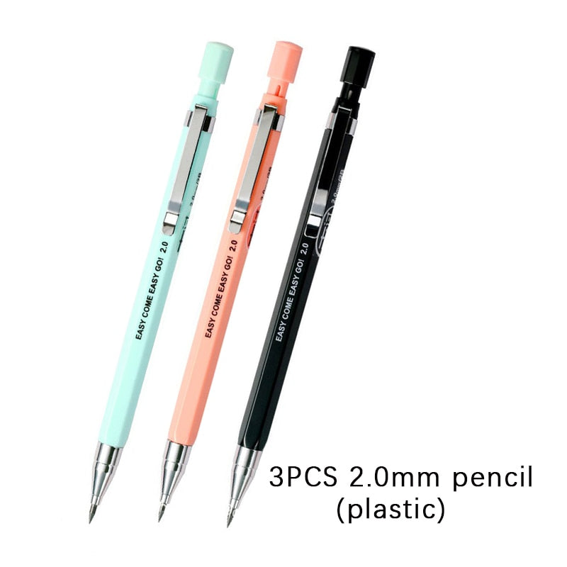 2.0mm Mechanical Pencil Set Black /Color Lead Refill 2B Automatic Pencil Students Art Sketch Painting Writing Kawaiii Stationery