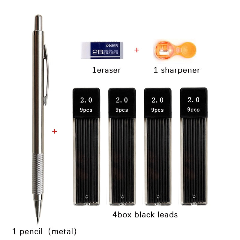 2.0mm Mechanical Pencil Set Black /Color Lead Refill 2B Automatic Pencil Students Art Sketch Painting Writing Kawaiii Stationery