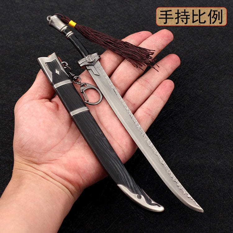 22cm Metal Sword machete Blade Espadas Manga Anime Keychain Toy Ancient Chinese Weapons Pendant Decoration Ornament Accessories