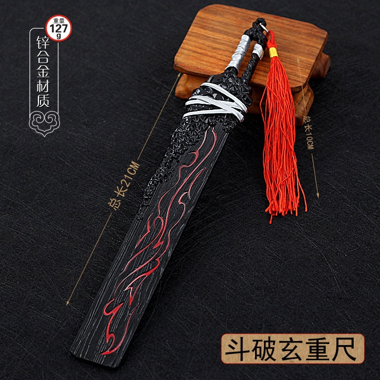 22cm Metal Sword machete Blade Espadas Manga Anime Keychain Toy Ancient Chinese Weapons Pendant Decoration Ornament Accessories