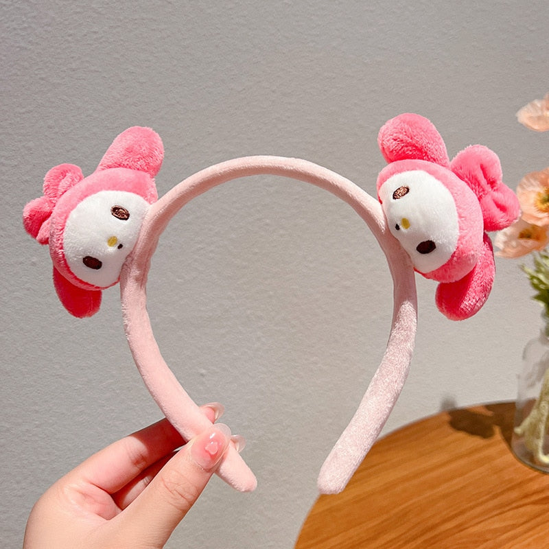 Fashion Kawaii Cinnamoroll My Melody Kuromi Plushie Bow Headband Sanrio Anime Cute Makeup Wash Hair Ring Hair Accessories Gifts