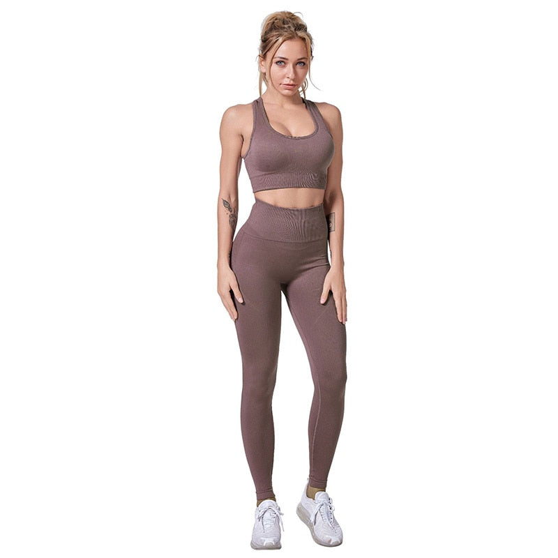 Gym 2 Piece Set Workout Clothes For Women Yoga Set Solid Color Fitness Leggings Sportswear Woman Yoga Wear Sport Bra And Pants