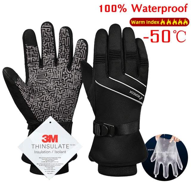 Men Winter Waterproof Cycling Gloves Outdoor Sports Running Motorcycle Ski Touch Screen Fleece Gloves Non-slip Warm Full Fingers