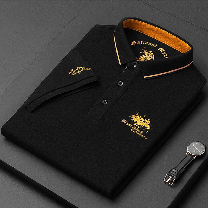 High-quality men's pure cotton embroidered POLO shirt 2023 summer new high-end business leisure sports lapel short-sleeved T-shirt