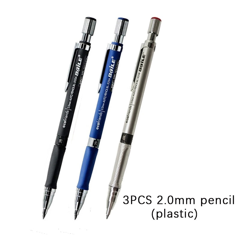 2.0mm Mechanical Pencil Set Black /Color Lead Refill 2B Automatic Pencil Students Art Sketch Painting Writing Kawaiii Stationery