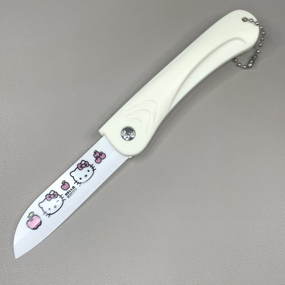 Sanrio HelloKitty Ceramics Folding Home Fruit Knife Kawaii Anime Cartoon Series Exquisite Travel Portable Food Knife Peeler