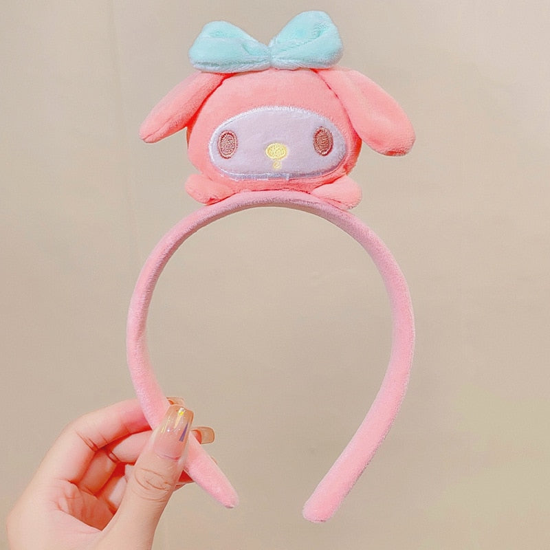 Fashion Kawaii Cinnamoroll My Melody Kuromi Plushie Bow Headband Sanrio Anime Cute Makeup Wash Hair Ring Hair Accessories Gifts