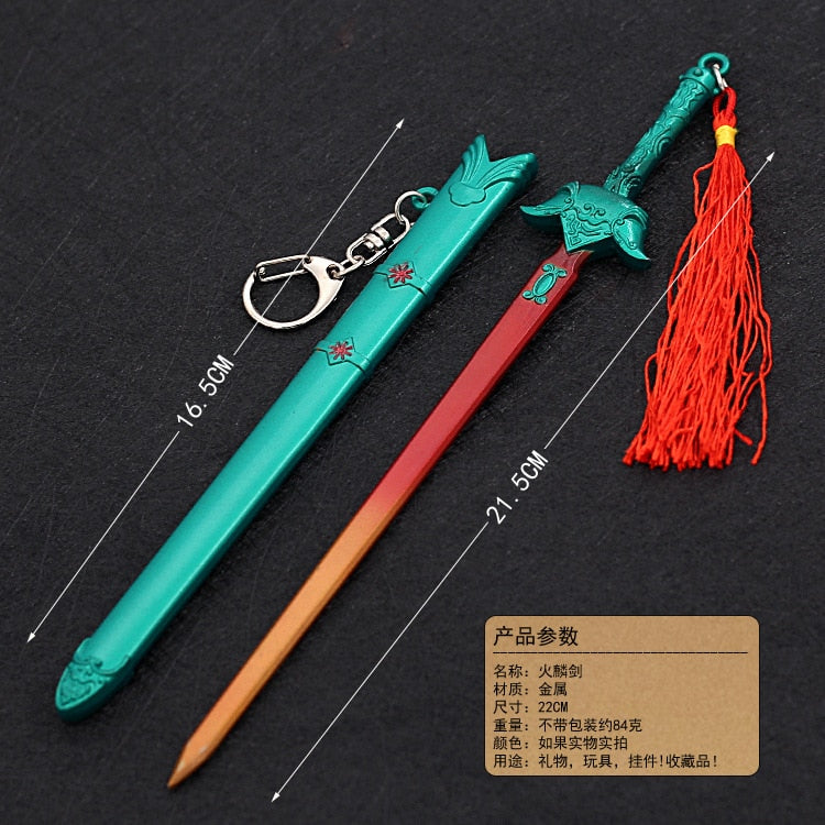 22cm Metal Sword machete Blade Espadas Manga Anime Keychain Toy Ancient Chinese Weapons Pendant Decoration Ornament Accessories