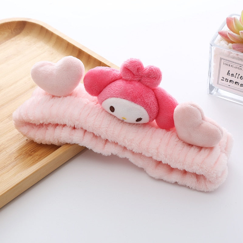 Fashion Kawaii Cinnamoroll My Melody Kuromi Plushie Bow Headband Sanrio Anime Cute Makeup Wash Hair Ring Hair Accessories Gifts