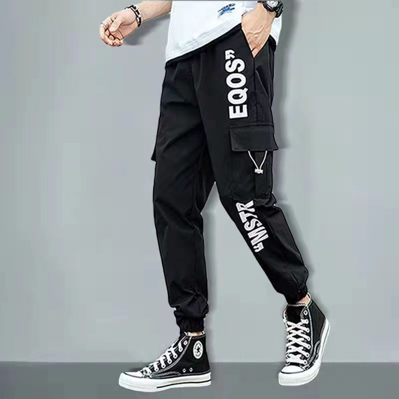 Classic Streetwear Casual Men Ribbons Harem Jogging Pants Male Slim Fit Spring Cargo Pants Multi-Pockets Women Trousers