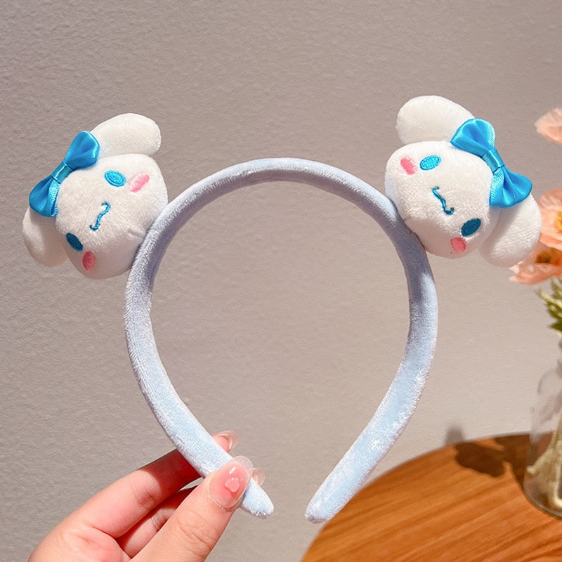 Fashion Kawaii Cinnamoroll My Melody Kuromi Plushie Bow Headband Sanrio Anime Cute Makeup Wash Hair Ring Hair Accessories Gifts