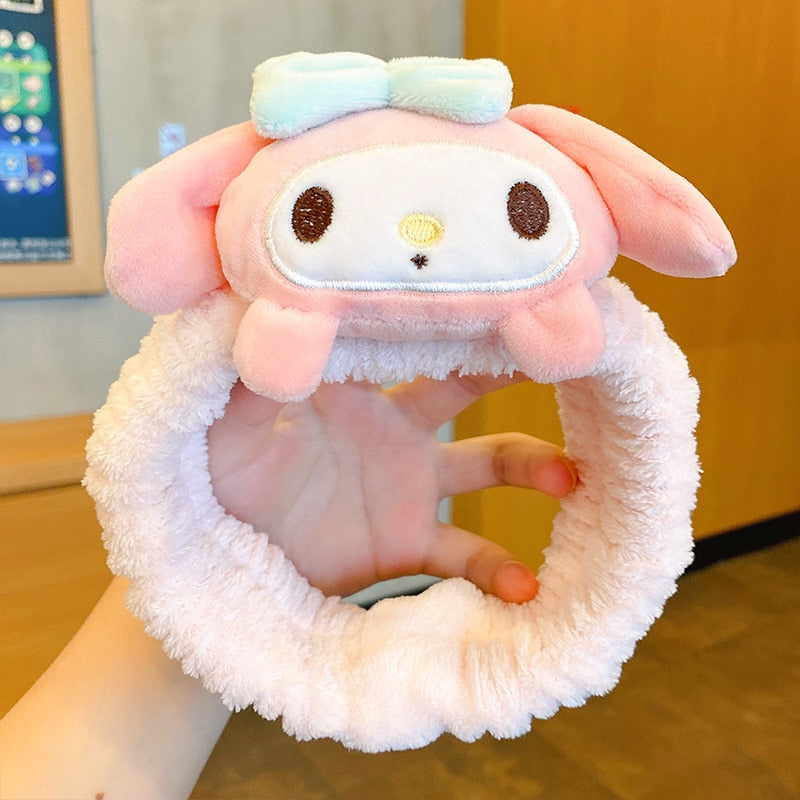 Fashion Kawaii Cinnamoroll My Melody Kuromi Plushie Bow Headband Sanrio Anime Cute Makeup Wash Hair Ring Hair Accessories Gifts