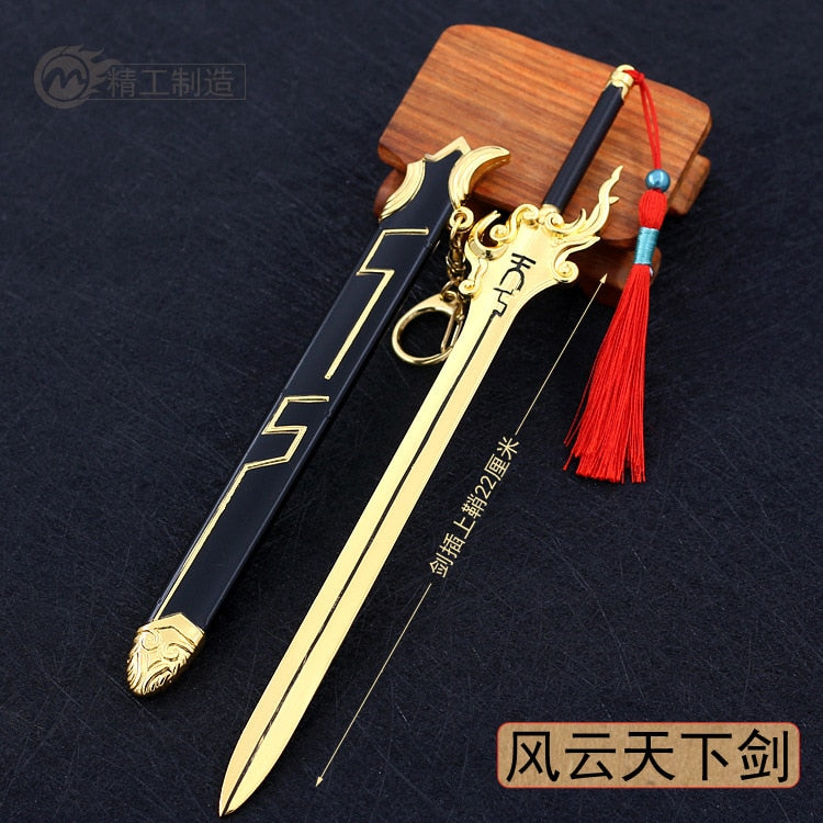 22cm Metal Sword machete Blade Espadas Manga Anime Keychain Toy Ancient Chinese Weapons Pendant Decoration Ornament Accessories