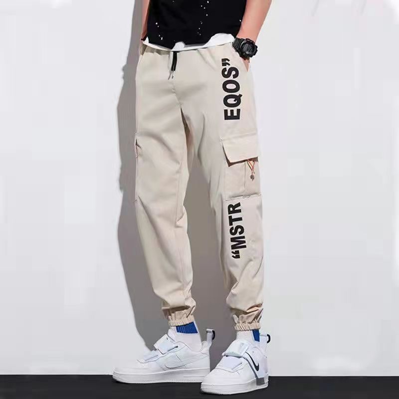 Classic Streetwear Casual Men Ribbons Harem Jogging Pants Male Slim Fit Spring Cargo Pants Multi-Pockets Women Trousers