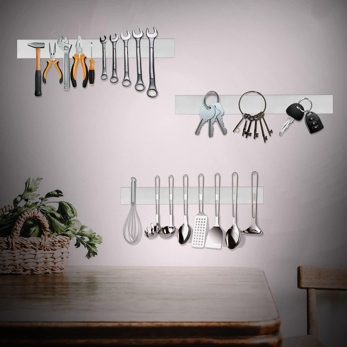 Magnetic Knife Holder Wall-Mounted Dual Installation Knife Strip Multi-Function Tool Storage Kitchen Accessories New