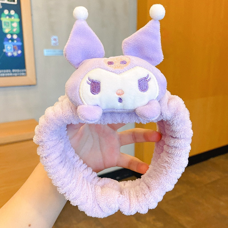 Fashion Kawaii Cinnamoroll My Melody Kuromi Plushie Bow Headband Sanrio Anime Cute Makeup Wash Hair Ring Hair Accessories Gifts