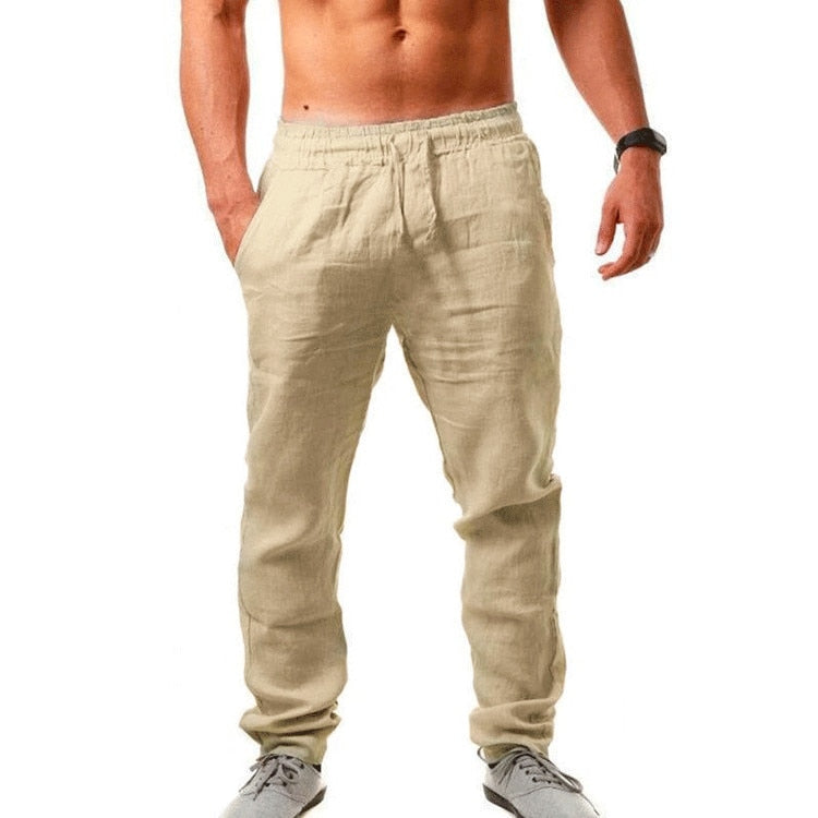 Men&39;s Cotton Linen Pants Summer Solid Color Breathable Linen Trousers Male Casual Elastic Waist Fitness Pants Hip-Hop Streetwear
